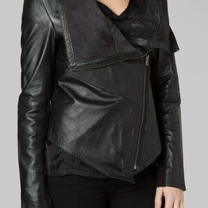 Muubaa Sabina Black Drape Cardi Leather Jacket